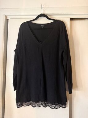 torrid Black V-Neck Sweater Top with Lace Hem